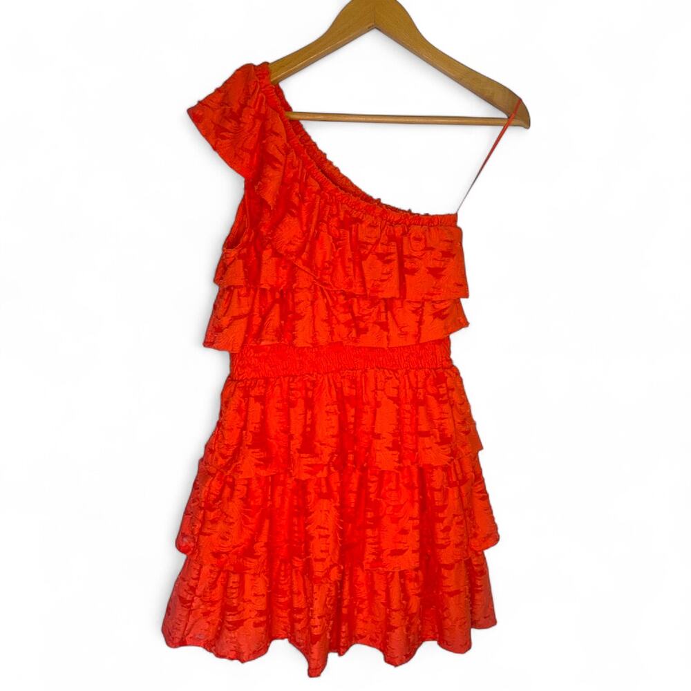 Lauren Conrad NWT Tiered One Shoulder Dress Size XS Orange Ruffle Cocktail Dress